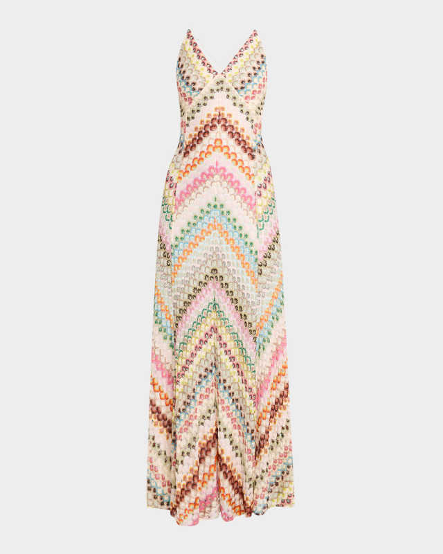 V-Neck Chevron Crochet Knit Maxi Dress